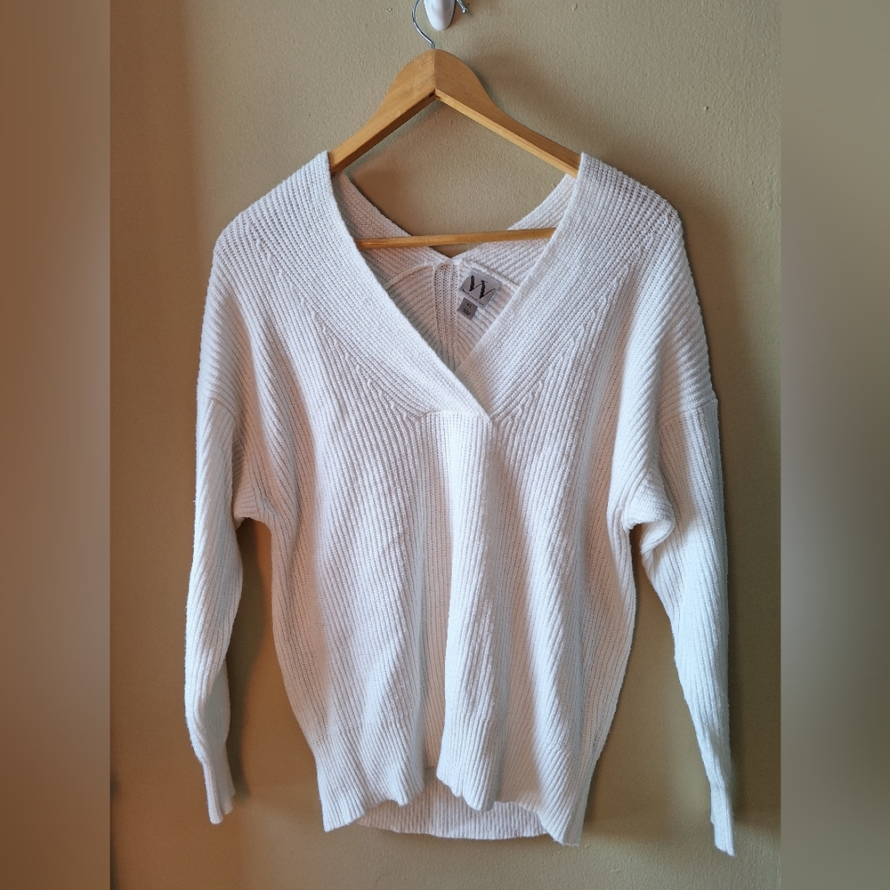 Women's White V-Neck Sweater